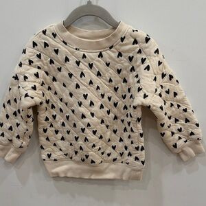 Hanna Andersson Cream and Black Heart Kids Quilted Sweatshirt